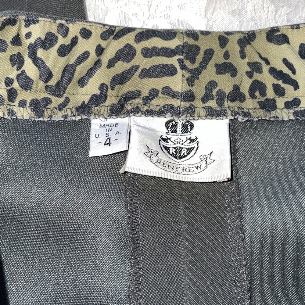 Renfrew Hunter green Satin Pants with Leopard Trim. Size 4. - Picture 2 of 4